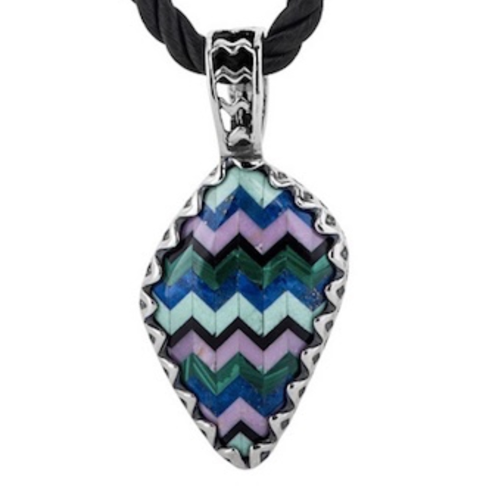 American West Inlay Stone Sterling Silver Pendant